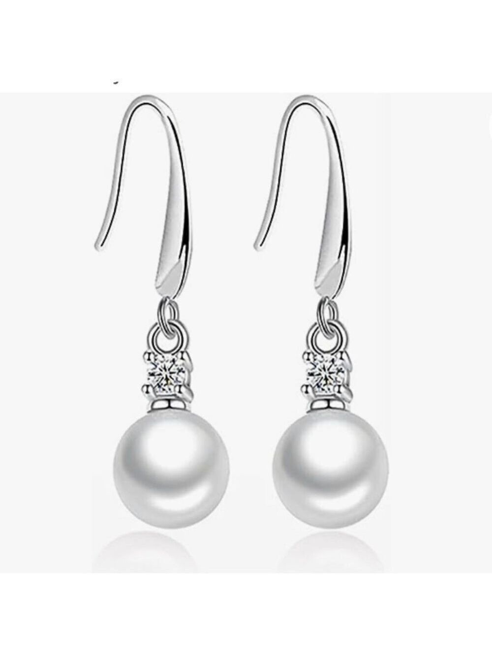 Earrings Pearl Dangle Silver Tone With Crystal Accent